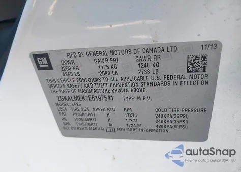 2014 GMC Terrain Sle-1 из США, поврежденный, VIN 2GKALMEK7E6197541